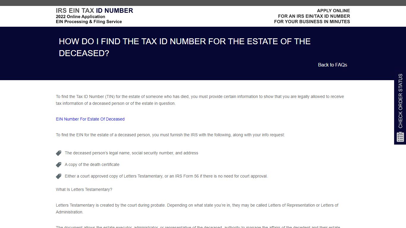 How do I find the tax ID number for the estate of the deceased?
